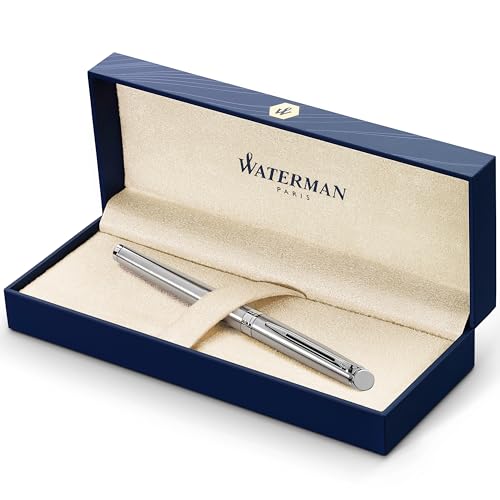Waterman Hmisphre Fountain Pen Stainless Steel with Chrome Trim Medium Nib with Blue Ink Cartridge Gift Box - Image 1
