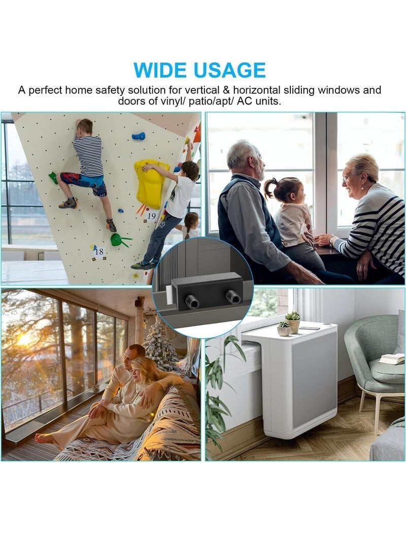 ميكسد أقفال النوافذ، 4 مجموعات من أقفال النوافذ المنزلقة مع مفتاح سهلة التركيب، للأبواب والنوافذ المنزلقة الرأسية والأفقية، قفل أمان قابل للتعديل للفناء وغرفة النوم والمنزل والمكتب (أسود) - Image 2