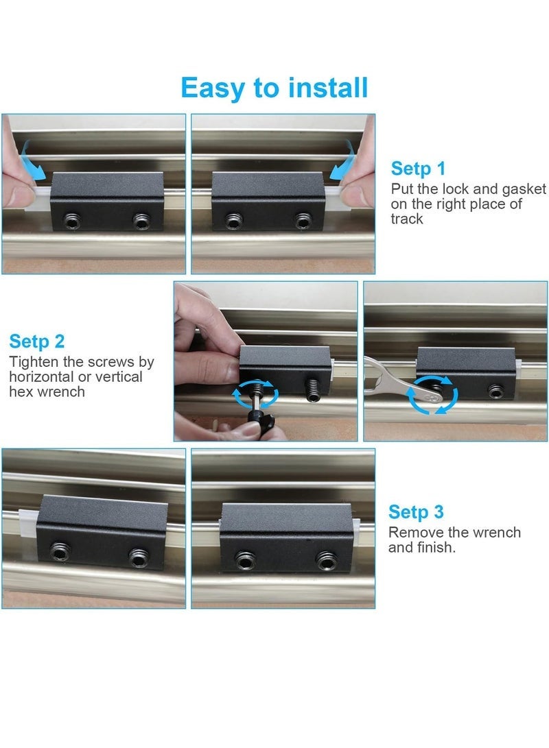 ميكسد أقفال النوافذ، 4 مجموعات من أقفال النوافذ المنزلقة مع مفتاح سهلة التركيب، للأبواب والنوافذ المنزلقة الرأسية والأفقية، قفل أمان قابل للتعديل للفناء وغرفة النوم والمنزل والمكتب (أسود) - Image 5