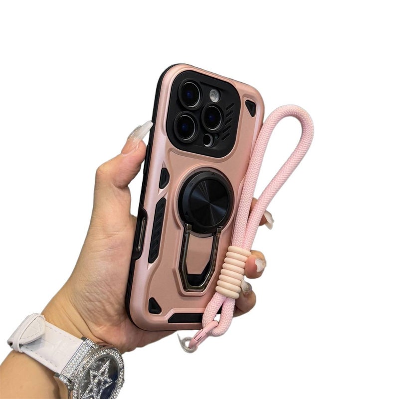 MS غطاء MagSafe بTPU لـ iPhone 15 / 15 Plus / 15 Pro / 15 Pro Max مع حامل قائم وحبل تعليق مع مقاوم للصدمات مع حماية من السقوط مع مغناطيس قوي باللون وردي مغناطيسي بوظيفة حامل من مادة. - Image 1
