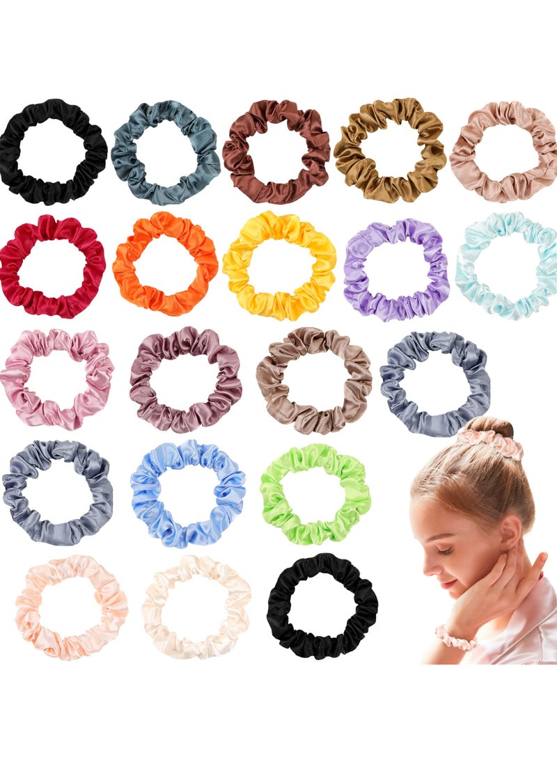 لغة ٢٠ قطعة من ربطات الشعر من الساتان والحرير – توك شعر صغيرة للنساء والفتيات، مطاطية لتثبيت ذيل الحصان للشعر الكثيف والمجعد - Image 2