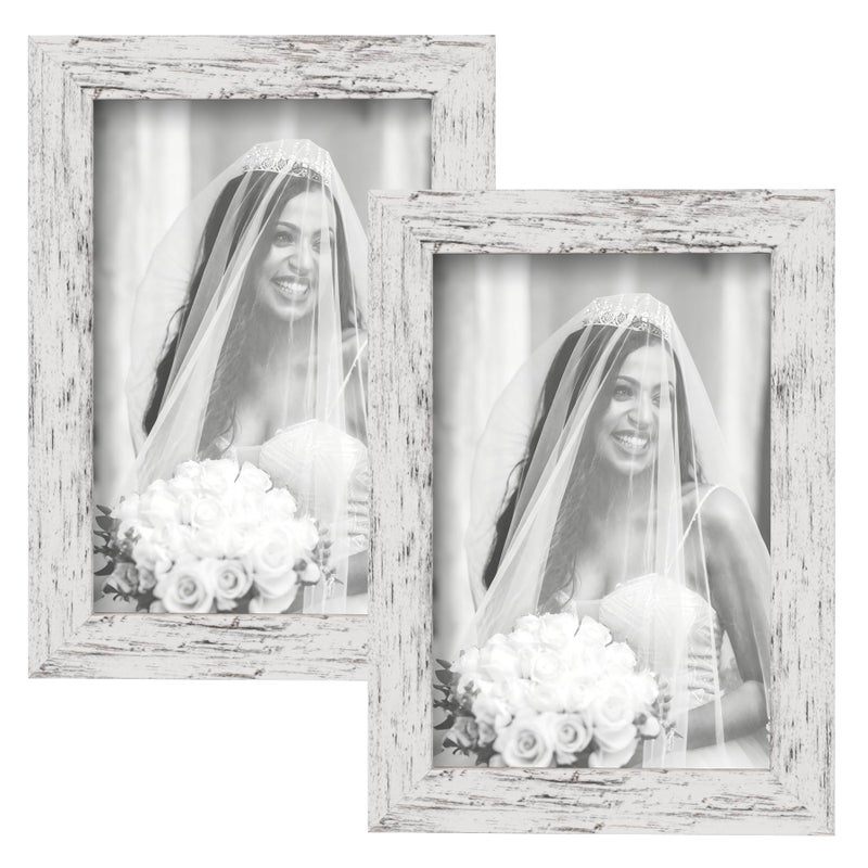 TOFOREVO Picture Frames 4x6 Set of 2 Distressed White Wood Grain Photo Frame for Gallery Wall Mounting or Tabletop Display