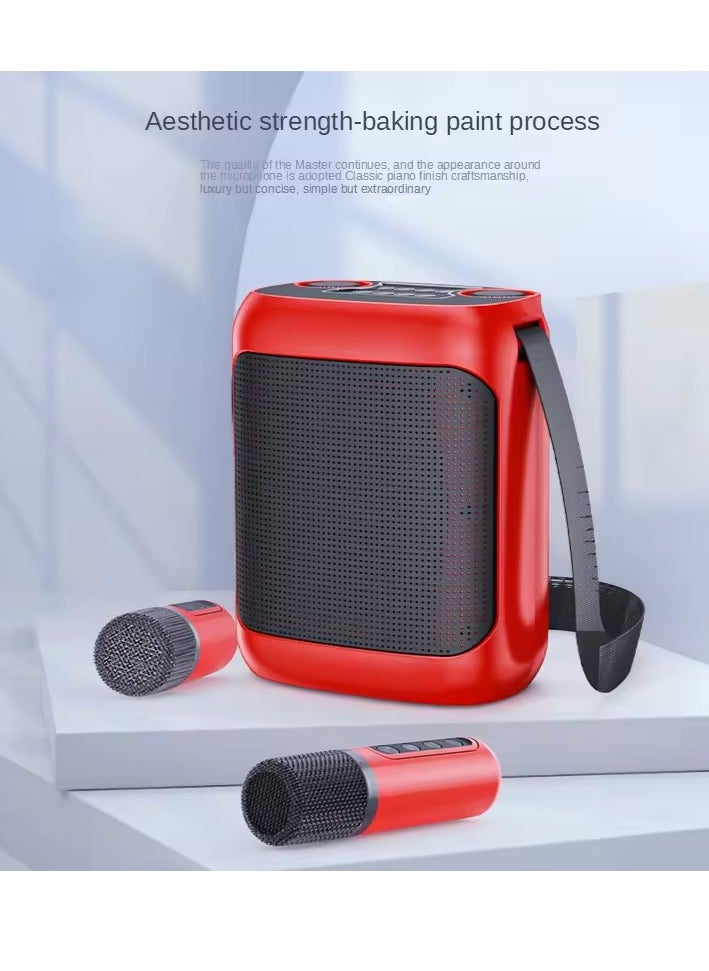 يس YS-220 مكبر صوت كاريوكي خارجي مزود بحزام كبير مع ميكروفون لاسلكي مزدوج UHF باللون الأحمر  - Image 4
