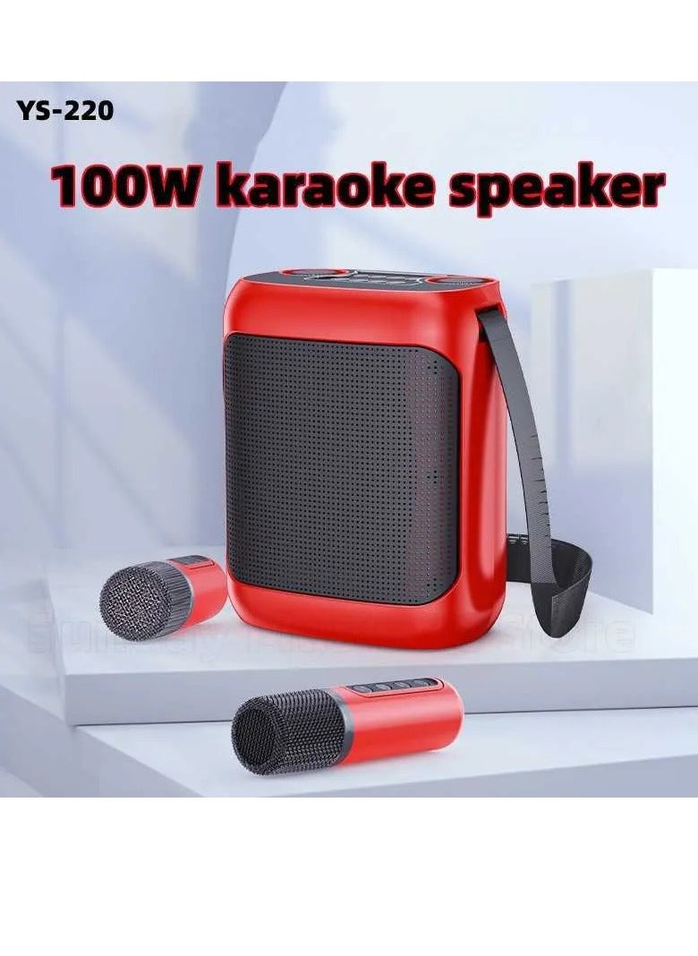 يس YS-220 مكبر صوت كاريوكي خارجي مزود بحزام كبير مع ميكروفون لاسلكي مزدوج UHF باللون الأحمر  - Image 3
