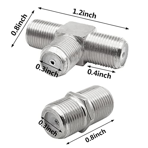 CKANDAY 10 Pack RG6 Coax Coaxial Cable Extender and F Type RG6 Female to 2 Female 3 Way Coax Cable T Splitter Adapter, Coaxial Cable Connector T Shape and Female to Female for TV Video VCR Antenna Satellite - Image 2