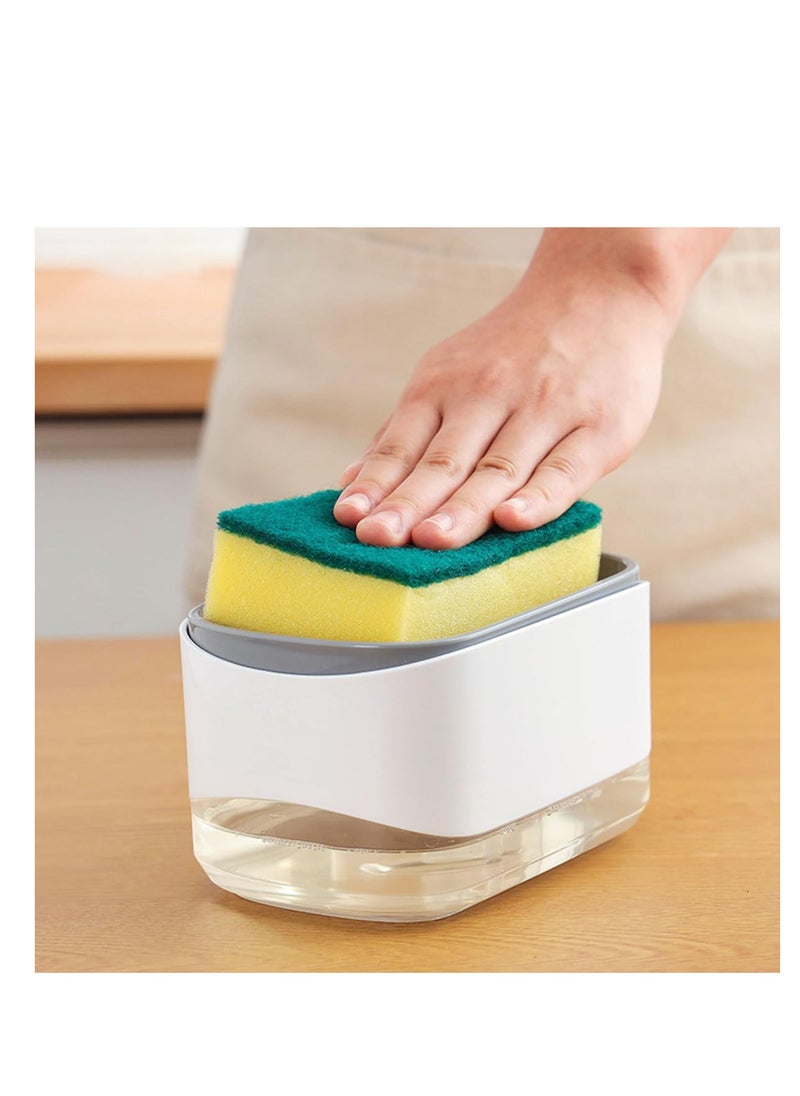 ECVV - ECVV Soap Pump Dispenser and Sponge Holder, Newest 2 in 1 Dish Soap Dispenser, 350 Ml Dish Soap Dispenser for Kitchen, Smart Kitchen Gadgets for Sink Countertop Organizer, 12.5 Ounces - White - Image 1