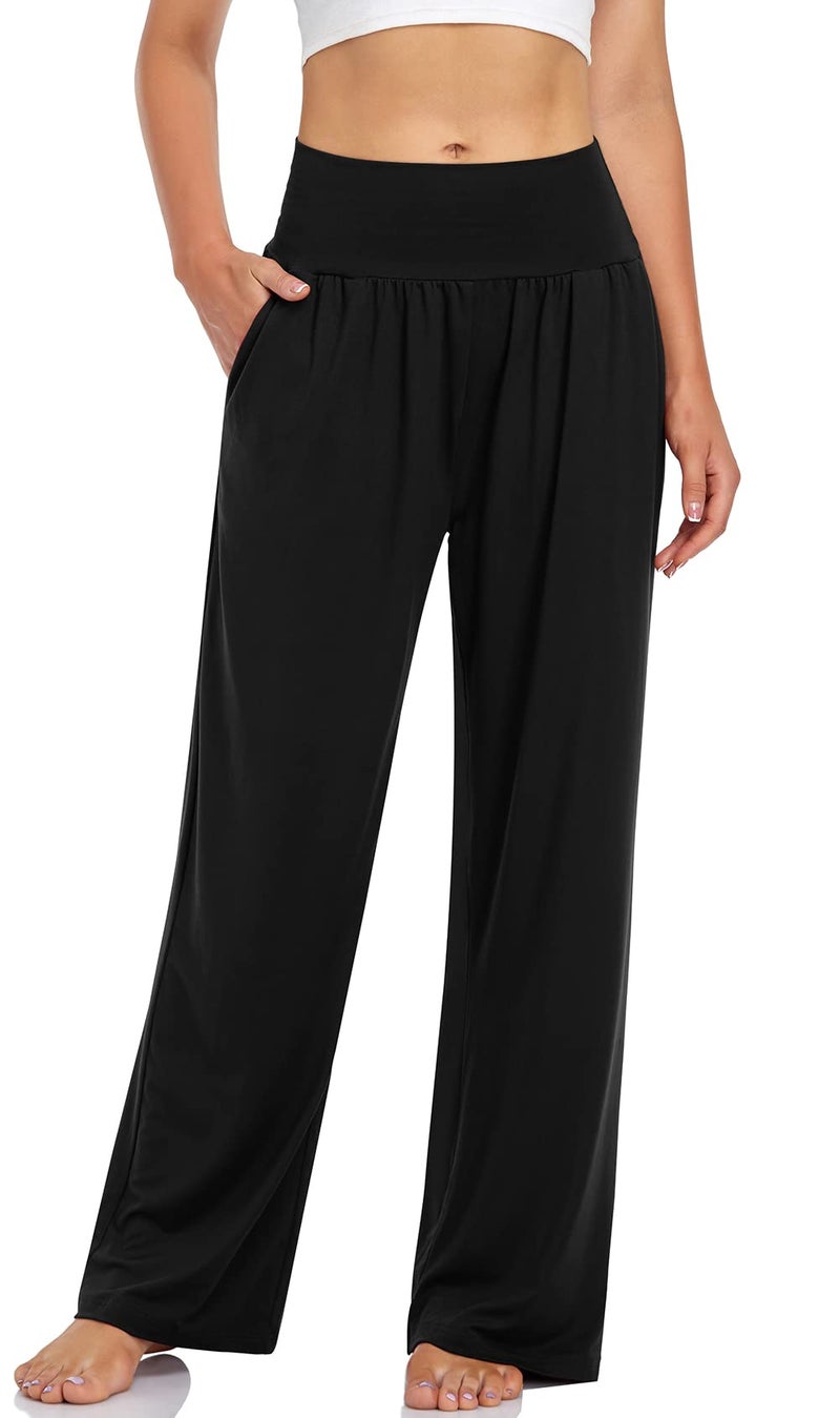 UEU Women's Buttery Soft High Waist Yoga Pants Casual Loose Fit Sweatpants Comfy Lounge Wide Leg Athletic Sweat Pants with Pockets(Black,S) - Image 1