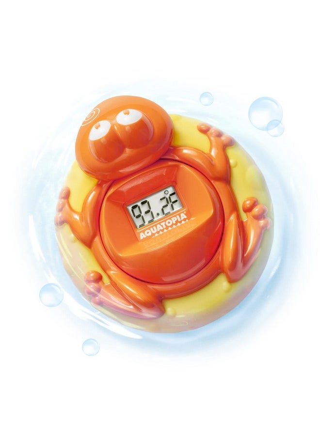 Aquatopia Baby Bath Thermometer Floating Toy With Digital Audible Alarm Baby Water Thermometer For Bath Temp Cute Baby Bath Essentials Beeps When Too Hot Or Too Cold Fergus Frog Orange  - Image 1