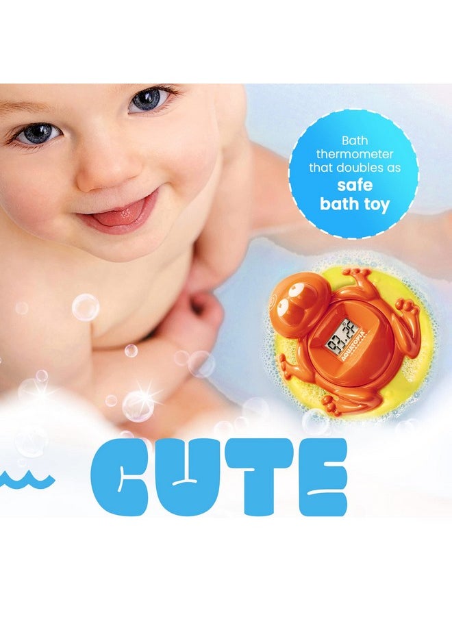 Aquatopia Baby Bath Thermometer Floating Toy With Digital Audible Alarm Baby Water Thermometer For Bath Temp Cute Baby Bath Essentials Beeps When Too Hot Or Too Cold Fergus Frog Orange  - Image 4