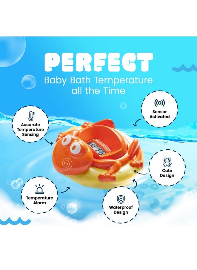 Aquatopia Baby Bath Thermometer Floating Toy With Digital Audible Alarm Baby Water Thermometer For Bath Temp Cute Baby Bath Essentials Beeps When Too Hot Or Too Cold Fergus Frog Orange  - Image 3