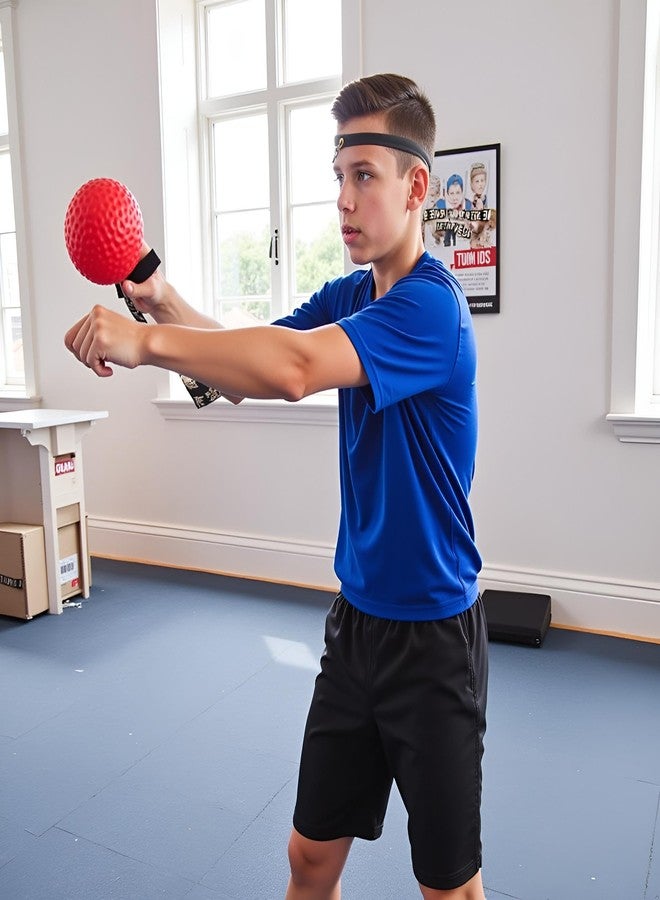 Sluswallow Red Boxing Reflex Ball - Improve Reaction Speed and Hand Eye Coordination Training Boxing Equipment for Training at Home Reflex Ball with Adjustable Elastic Head Band Speed and Agility Training - Image 2