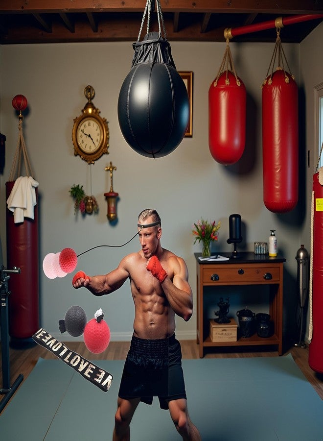 Sluswallow Red Boxing Reflex Ball - Improve Reaction Speed and Hand Eye Coordination Training Boxing Equipment for Training at Home Reflex Ball with Adjustable Elastic Head Band Speed and Agility Training - Image 4