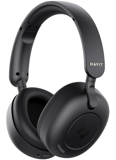 Hybrid Active Noise Cancelling Wireless Over-Ear Headphones, Bluetooth V5.3 with Low Latency Game Mode, Dual Device Connection, 76 Hours Battery Life, 40mm Dynamic Drivers, Deep Bass, Crystal Clear Audio, Comfortable Fit, Ideal for Gaming, Music, and Calls, Premium Sound Quality Over-Ear Headset (Black)