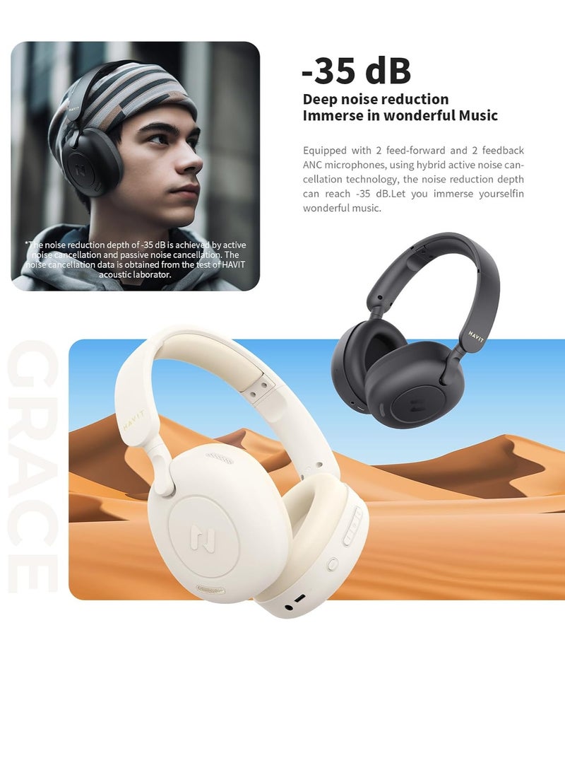 havit Hybrid Active Noise Cancelling Wireless Over-Ear Headphones, Bluetooth V5.3 with Low Latency Game Mode, Dual Device Connection, 76 Hours Battery Life, 40mm Dynamic Drivers, Deep Bass, Crystal Clear Audio, Comfortable Fit, Ideal for Gaming, Music, and Calls, Premium Sound Quality Over-Ear Headset (Black)  - Image 3