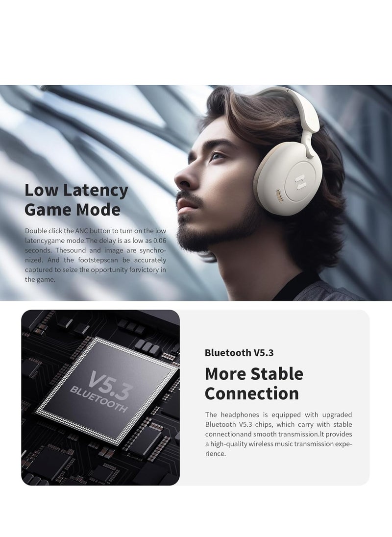 havit Hybrid Active Noise Cancelling Wireless Over-Ear Headphones, Bluetooth V5.3 with Low Latency Game Mode, Dual Device Connection, 76 Hours Battery Life, 40mm Dynamic Drivers, Deep Bass, Crystal Clear Audio, Comfortable Fit, Ideal for Gaming, Music, and Calls, Premium Sound Quality Over-Ear Headset (Black)  - Image 5