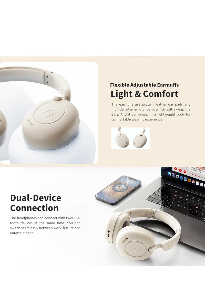 Hybrid Active Noise Cancelling Wireless Over-Ear Headphones, Bluetooth V5.3 with Low Latency Game Mode, Dual Device Connection, 76 Hours Battery Life, 40mm Dynamic Drivers, Deep Bass, Crystal Clear Audio, Comfortable Fit, Ideal for Gaming, Music, and Calls, Premium Sound Quality Over-Ear Headset (Black)