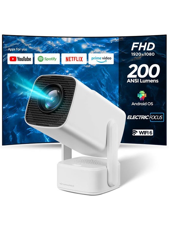 Wownect FLIP Mini Projector | 200" Screen Android 12.0, Electric Focus, 200 ANSI Lumens with 5G WiFi And Bluetooth 5.1, Full HD 1080P Supported 4k Video Projector, 180° Angle adjustment Movie Projector 104AN white & 100 Inch Projector Screen 16:9 Foldable 4K Full HD Projection Screen Anti-Crease Portable Projector Movies Screen for Indoor And Outdoor Support Double Sided Projection UNV-WO-SCR-03 WhiteBundle - Image 2