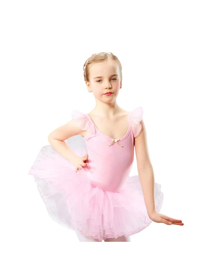 Generic Ballet Leotards for Girls, Ballet Dress Short Sleeve Ballet Leotard with Tutu Skirt Dance Leotards Short, Girls Cotton Ballet Dance Dress with Skirt Pleated Sleeve Skirts - Pink  - Image 1