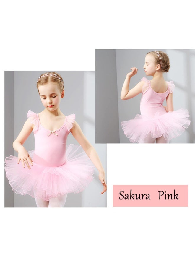 Generic Ballet Leotards for Girls, Ballet Dress Short Sleeve Ballet Leotard with Tutu Skirt Dance Leotards Short, Girls Cotton Ballet Dance Dress with Skirt Pleated Sleeve Skirts - Pink  - Image 3