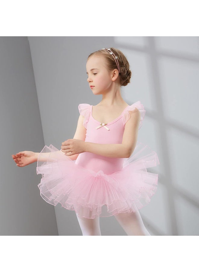 Generic Ballet Leotards for Girls, Ballet Dress Short Sleeve Ballet Leotard with Tutu Skirt Dance Leotards Short, Girls Cotton Ballet Dance Dress with Skirt Pleated Sleeve Skirts - Pink  - Image 5