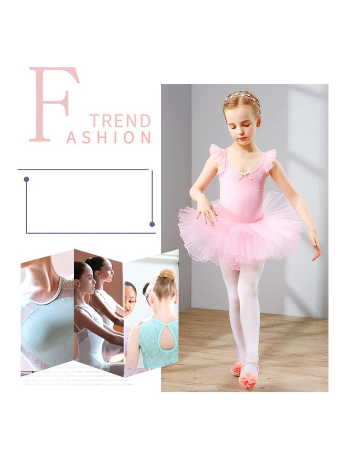 Generic Ballet Leotards for Girls, Ballet Dress Short Sleeve Ballet Leotard with Tutu Skirt Dance Leotards Short, Girls Cotton Ballet Dance Dress with Skirt Pleated Sleeve Skirts - Pink  - Image 2