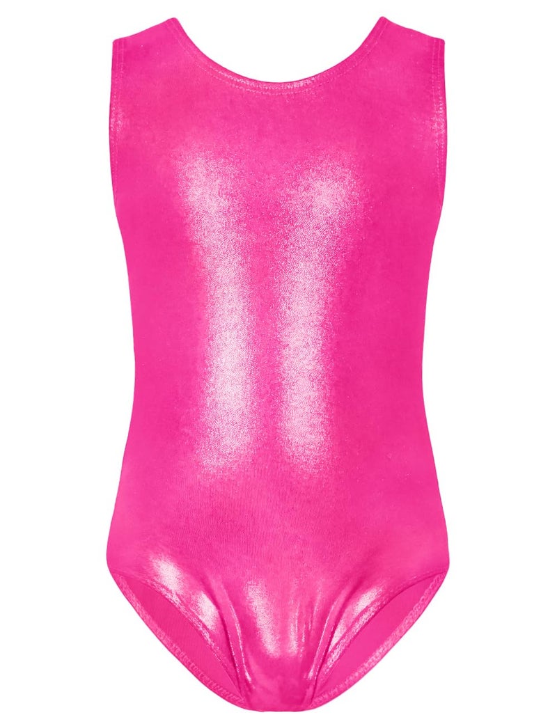 TENVDA Gymnastics Leotards for Girls 5-6 Years Old Hotpink Sparkle Metallic Sleeveless Tumbling Outfit Athletic Bodysuits - Image 1