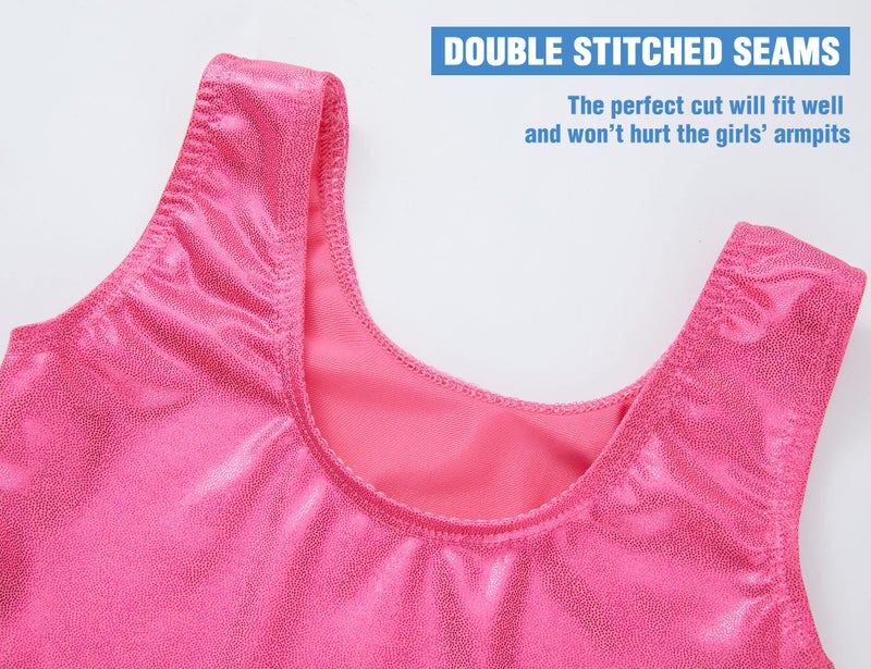 TENVDA Gymnastics Leotards for Girls 5-6 Years Old Hotpink Sparkle Metallic Sleeveless Tumbling Outfit Athletic Bodysuits - Image 5