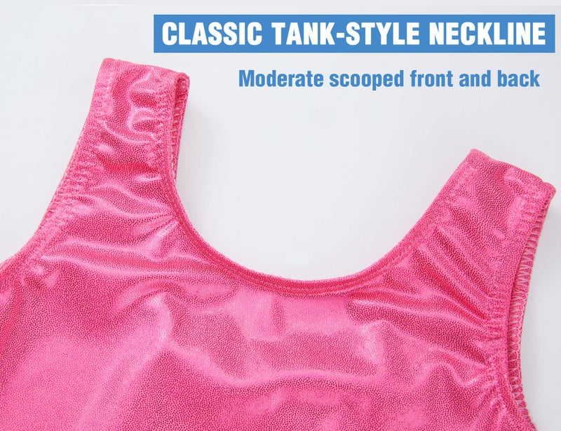 TENVDA Gymnastics Leotards for Girls 5-6 Years Old Hotpink Sparkle Metallic Sleeveless Tumbling Outfit Athletic Bodysuits - Image 4