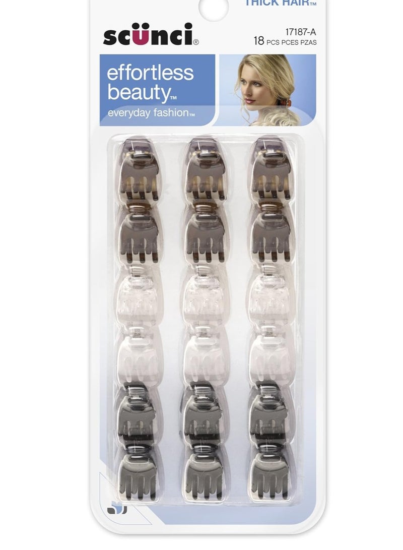 Scunci Effortless Beauty Thick Hair Mini Jaw Clips, 1 cm, (Pack of 18)