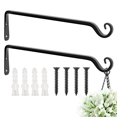 FEED GARDEN 15 Inch 2 Pack Hand-Forged Hanging Plant Bracket Heavy Duty Metal Plant Hangers for Outdoor Hanging Bird Feeders Lanterns Wind Chimes Black - Image 1