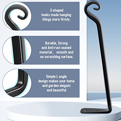 FEED GARDEN 15 Inch 2 Pack Hand-Forged Hanging Plant Bracket Heavy Duty Metal Plant Hangers for Outdoor Hanging Bird Feeders Lanterns Wind Chimes Black - Image 3