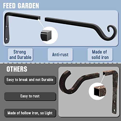 FEED GARDEN 15 Inch 2 Pack Hand-Forged Hanging Plant Bracket Heavy Duty Metal Plant Hangers for Outdoor Hanging Bird Feeders Lanterns Wind Chimes Black - Image 4