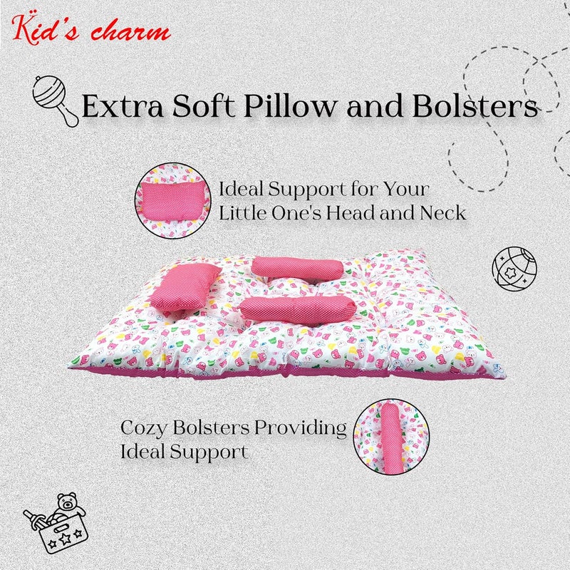 Kid's Charm Kids Charm Baby Sleeping Bed TeddyMini Portable 2 in 1 for 0 to 4 Months New Born Baby Baby Sleeping Bed Cotton PillowPinkyWhite - Image 3