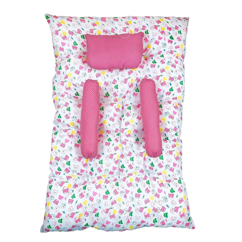 Kid's Charm Kids Charm Baby Sleeping Bed TeddyMini Portable 2 in 1 for 0 to 4 Months New Born Baby Baby Sleeping Bed Cotton PillowPinkyWhite - Image 1