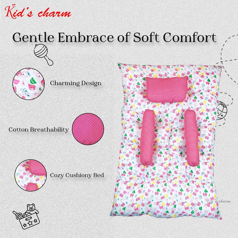Kid's Charm Kids Charm Baby Sleeping Bed TeddyMini Portable 2 in 1 for 0 to 4 Months New Born Baby Baby Sleeping Bed Cotton PillowPinkyWhite - Image 5