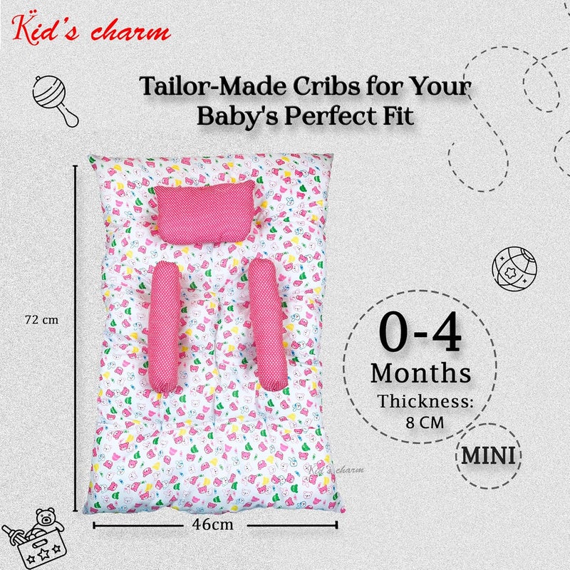 Kid's Charm Kids Charm Baby Sleeping Bed TeddyMini Portable 2 in 1 for 0 to 4 Months New Born Baby Baby Sleeping Bed Cotton PillowPinkyWhite - Image 2