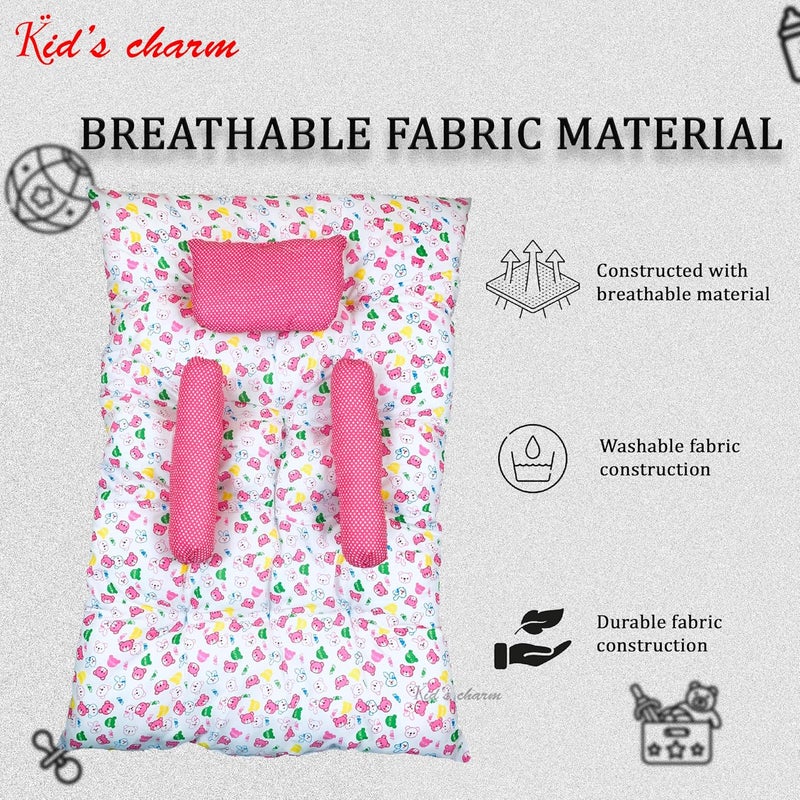 Kid's Charm Kids Charm Baby Sleeping Bed TeddyMini Portable 2 in 1 for 0 to 4 Months New Born Baby Baby Sleeping Bed Cotton PillowPinkyWhite - Image 4