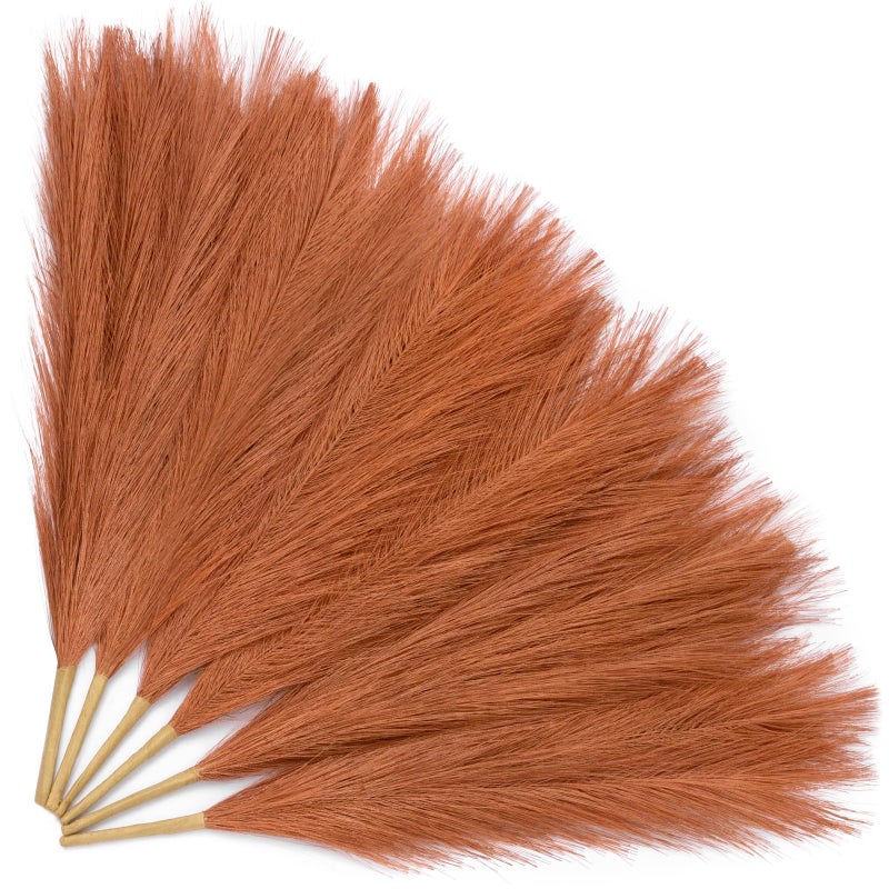 Serwalin Pampas Grass Decor 177 Inch 6 Pcs Orange Pampas Grass Faux Burnt Orange Pampas Fall Boho Decor Wedding Party Table Centerpieces Rust Home Decor Pampas Floral Arrangement