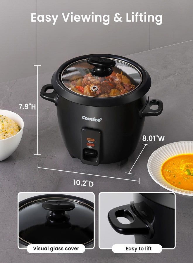 COMFEE' Rice Cooker, 6-Cup Cooked/3-Cup Uncooked, Removable Non-Stick Bowl, for Soups, Stews, Grains&Oatmeal, One Touch, Black - Image 4