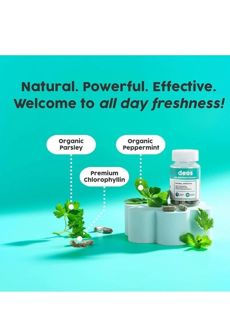 ديوس الكلوروفيل سحر الجسم لإزالة رائحة الجسم بشكل طبيعي، تجديد نضارة الإبطين والفم والمناطق الحساسة، كبسولات الكلوروفيل للمكملات الغذائية لإزالة رائحة الجسم (30 كبسولة) - Image 3