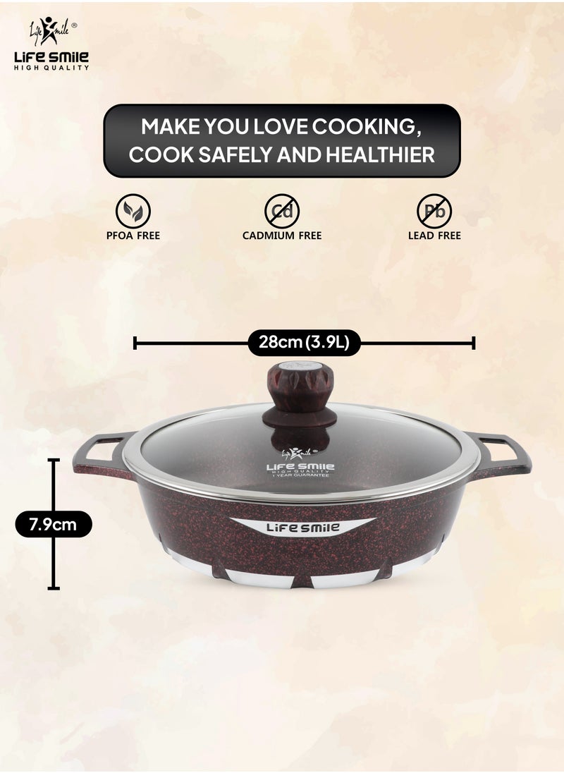 Life Smile LIFE SMILE Shallow Pot with Lid | Multi Layer Non Stick Granite Coating 100% PFOA FREE | Oven Safe Frying Pan | Easy To Clean | Scratch Resistant (40 CM (9.6 Liters), Red)  - Image 3
