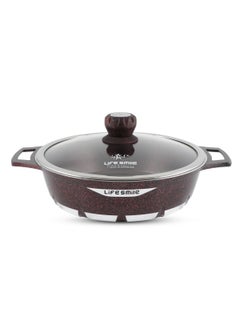 LIFE SMILE Shallow Pot with Lid | Multi Layer Non Stick Granite Coating 100% PFOA FREE | Oven Safe Frying Pan | Easy To Clean | Scratch Resistant (40 CM (9.6 Liters), Red)