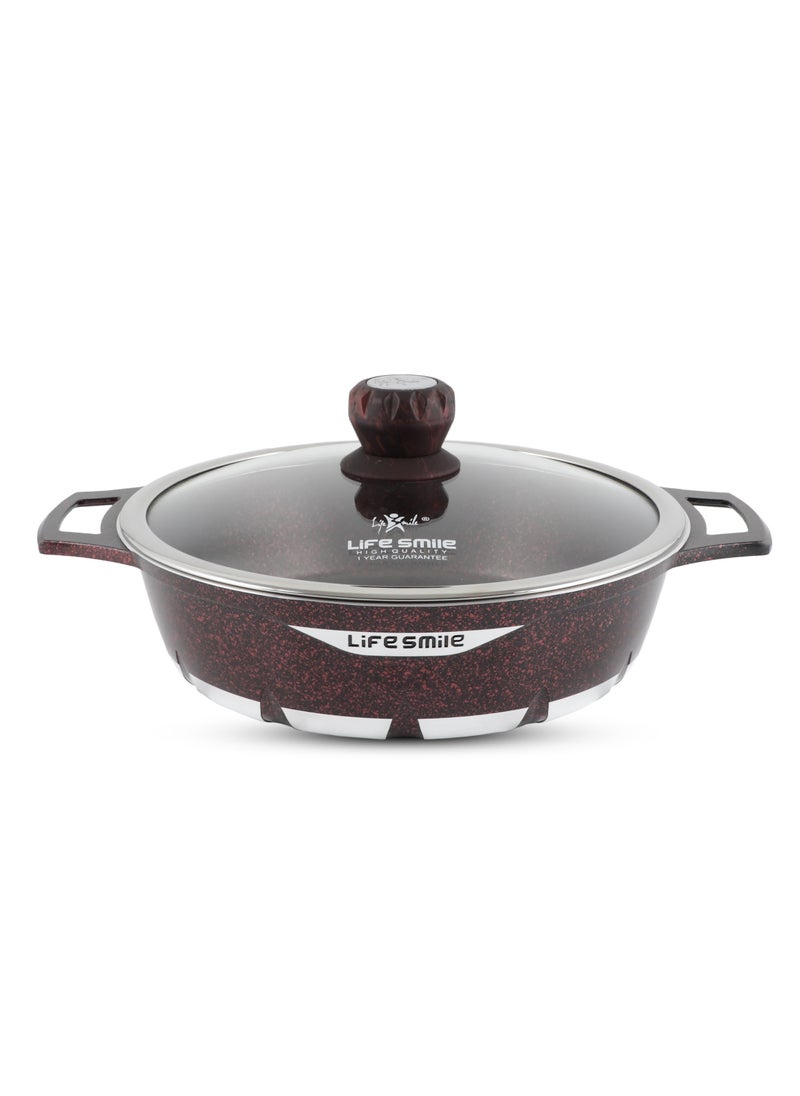 Life Smile LIFE SMILE Shallow Pot with Lid | Multi Layer Non Stick Granite Coating 100% PFOA FREE | Oven Safe Frying Pan | Easy To Clean | Scratch Resistant (40 CM (9.6 Liters), Red)  - Image 1