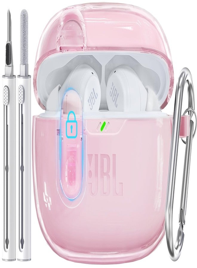 Wowwat for JBL Vibe 200TWS / JBL Vibe Beam Clear Case Cover with Cleaner Kit，TPU Transparent Hard Protective Case Cover Men Women with Keychain Compatible for JBL Vibe 200TWS & JBL Vibe Beam - Clear Pink - Image 1