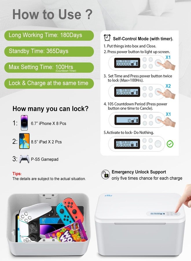 ySky Phone Lock Box with Timer,Safe Timed Lock Box Unplug from Phones,Video Games,Social Media,Snacks&Cravings,SelfControl Lock Storage Box for 8.5 inch iPad,cellphone Locker Time Lock Box (Gray) - Image 4