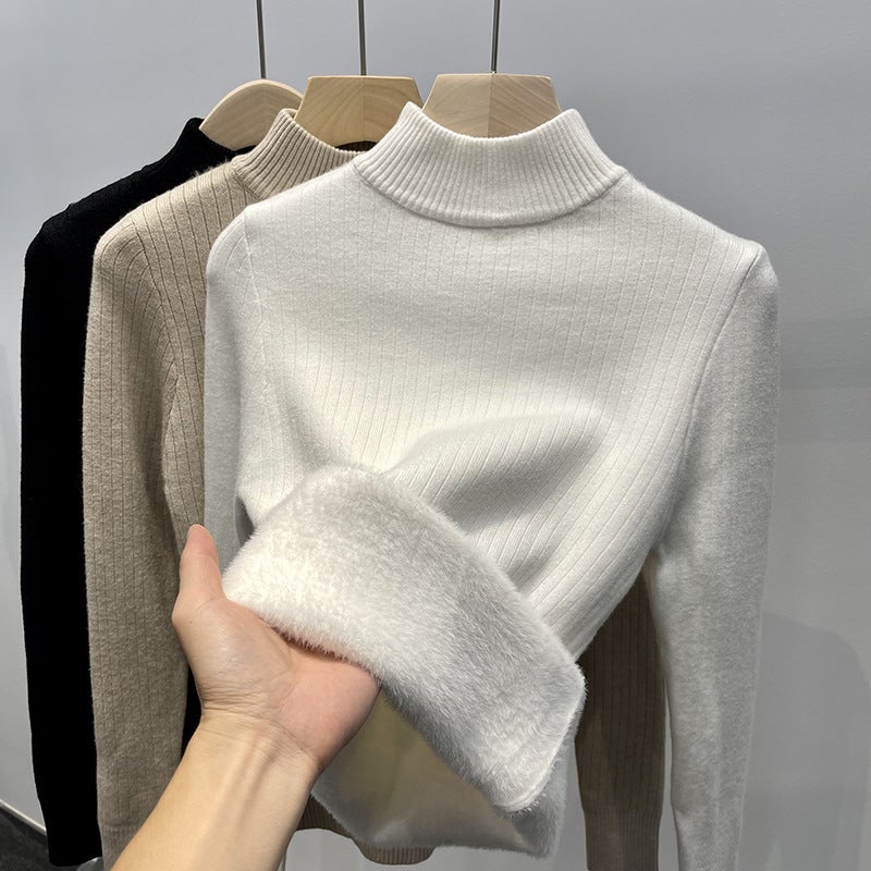 One-piece Velvet Faux Two-piece Coat Women Loose Autumn Winter Style High-crown Base Shirt Thick Warm 1286 White