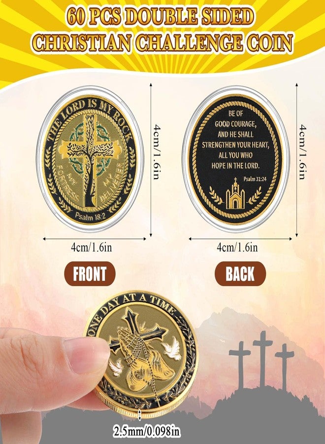 Ecation 60 Pcs Christian Challenge Coin Rooted in Christ The Lord is My Rock One Day at A Time Serenity Prayer Small Bible Verse Gift Empowerment Prayer Coins Double Sided Engrave Religious Gifts - Image 2