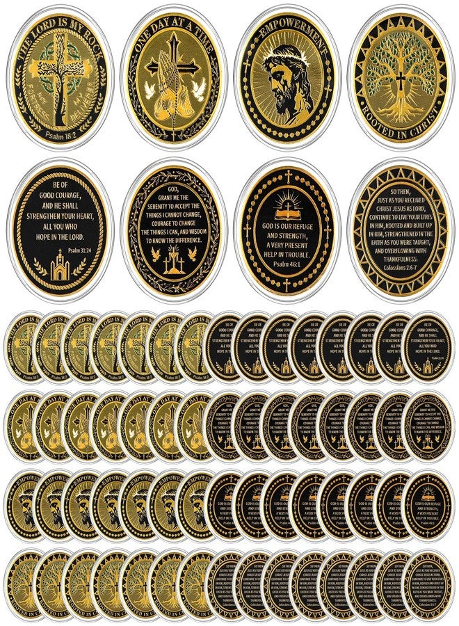 Ecation 60 Pcs Christian Challenge Coin Rooted in Christ The Lord is My Rock One Day at A Time Serenity Prayer Small Bible Verse Gift Empowerment Prayer Coins Double Sided Engrave Religious Gifts - Image 1