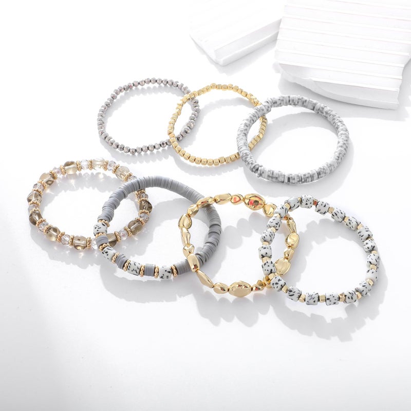 GOOJIDS Surfer Heishi Clay Spotted Bead Bracelets for Women Stackable Gold Plated Beaded Stretch Bracelets Elastic Layering Friendship Bracelets Set Boho Jewelry - Image 3