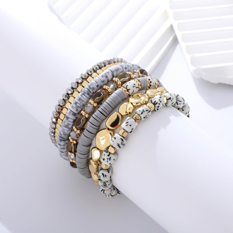 GOOJIDS Surfer Heishi Clay Spotted Bead Bracelets for Women Stackable Gold Plated Beaded Stretch Bracelets Elastic Layering Friendship Bracelets Set Boho Jewelry - Image 2